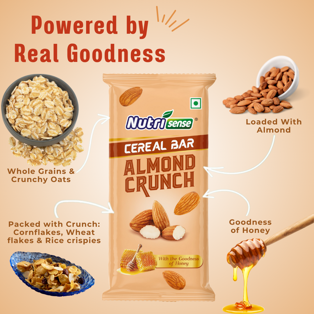Nutrisense Almond Crunch Cereal Bar (35g) | Real Almonds • Honey Sweetened • High Energy Snack