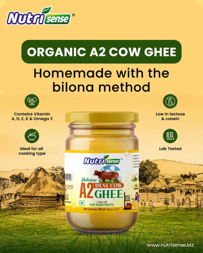 Nutrisense A2 Desi Cow Ghee | Vedic Bilona Method | Pure & Natural | 500 ml