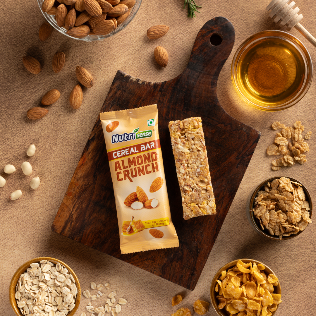 Nutrisense Almond Crunch Cereal Bar (35g) | Real Almonds • Honey Sweetened • High Energy Snack