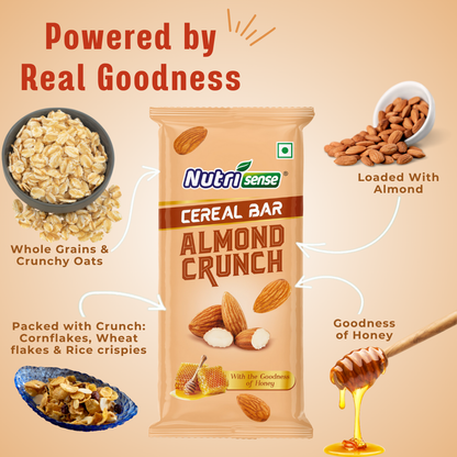 Nutrisense Almond Crunch Cereal Bar (35g) | Real Almonds • Honey Sweetened • High Energy Snack