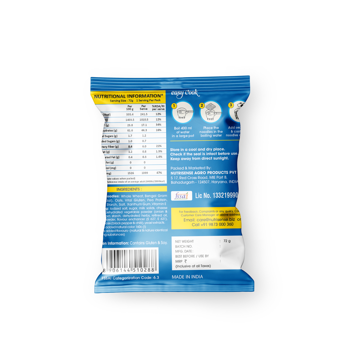 Nutrisense Mr. Proodle – Instant Protein Noodles (Cheese & Herbs) | 17g Protein • Not Fried • High-Protein Snack