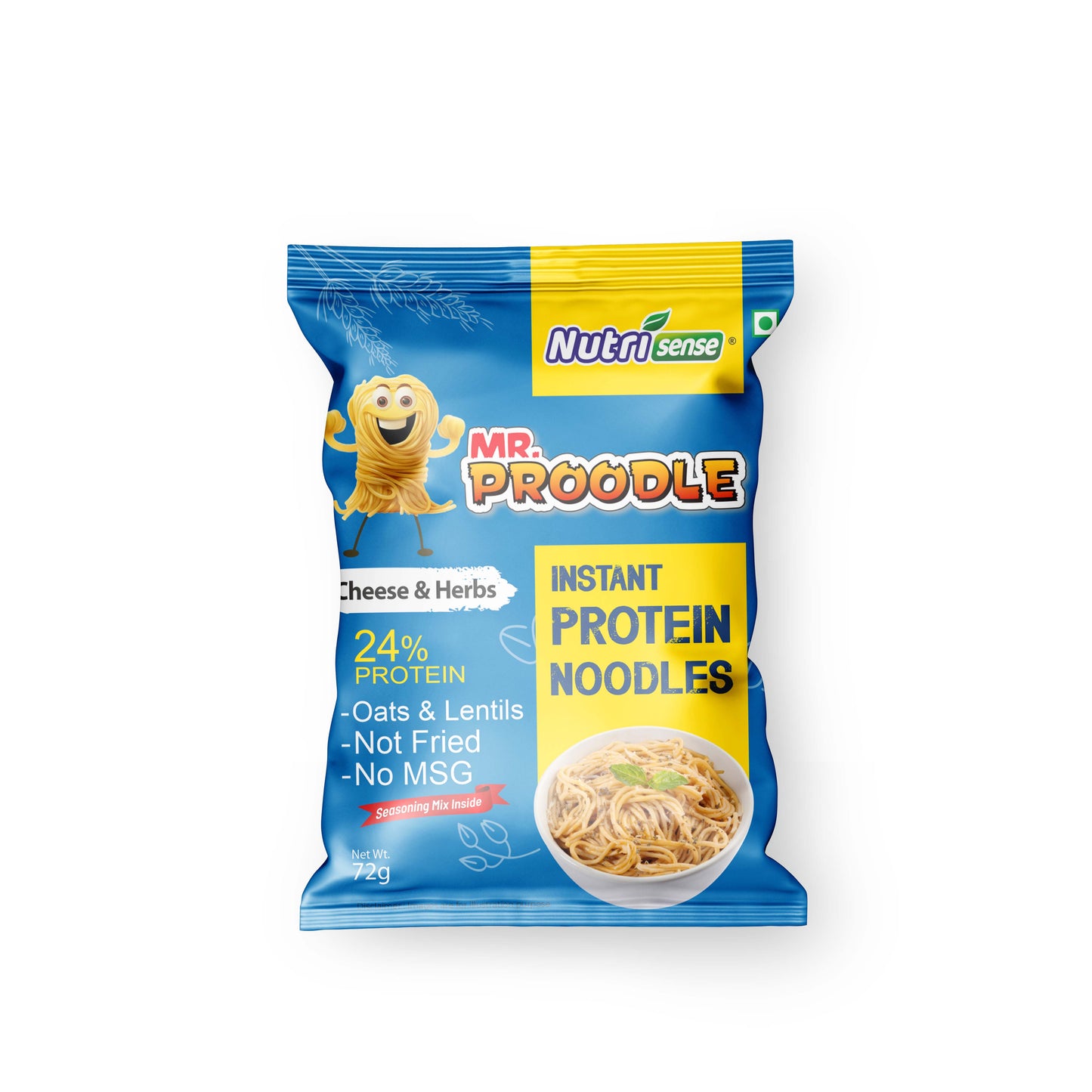 Nutrisense Mr. Proodle – Instant Protein Noodles (Cheese & Herbs) | 17g Protein • Not Fried • High-Protein Snack