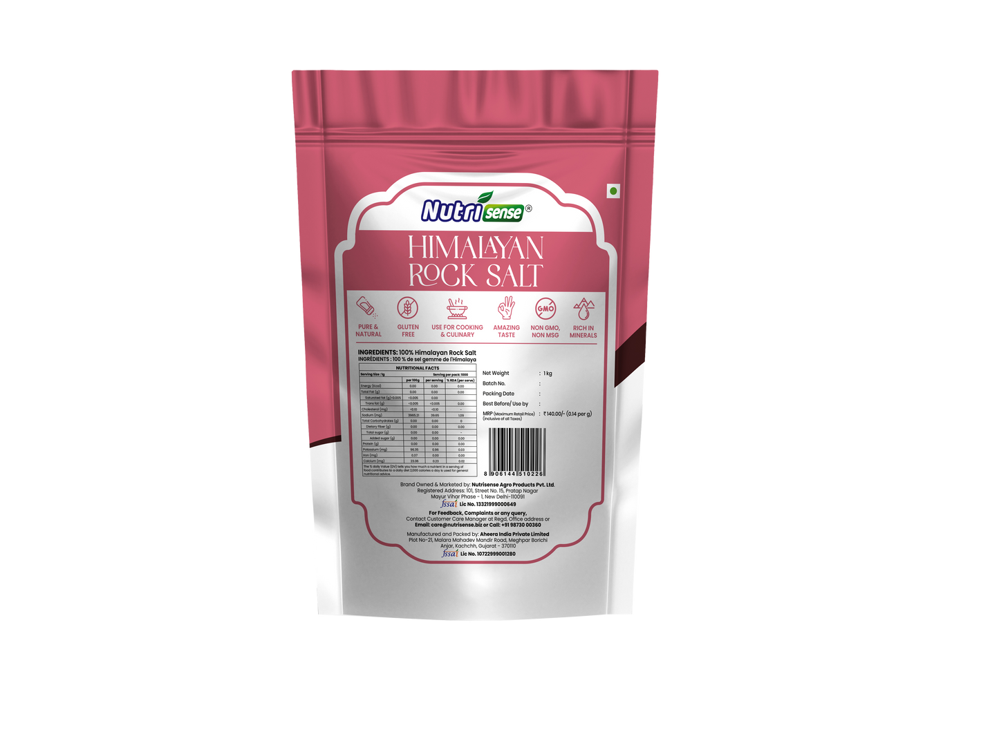 Nutrisense Rock Salt  – 1Kg | Natural Mineral Salt • Balanced pH • Aromatic Flavour